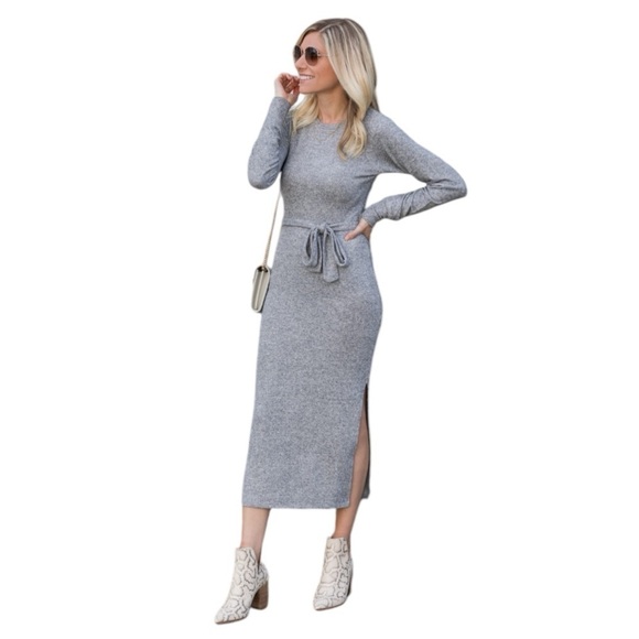 TopShop Long Sleeve Belted Sweater Dress. Gray Size 10 - Picture 1 of 10